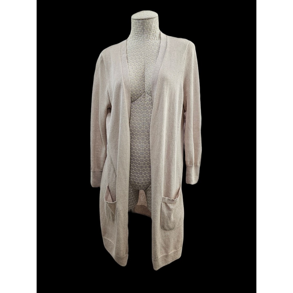 HALOGEN‎ Women's MP Medium Petite Long Linen Blend Cardigan Sweater Off-White